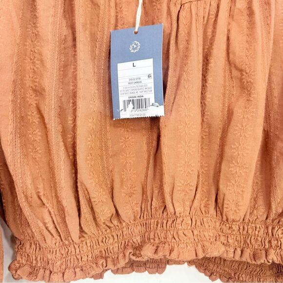Universal Thread Rust Brown Cropped Puff Sleeve Peasant Blouse NEW - Picture 13 of 13